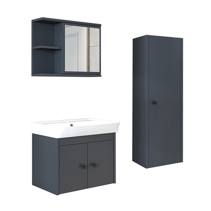 Roomart Badmöbelset ADA – 3-teiliges Badezimmermöbel Set mit Waschbecken, Unterschrank, Spiegelschrank & Seitenschrank – modernes Badmöbel