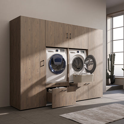 Roomart Waschmaschinenschrank SERIE-III Schrankwand 254 cm – 2 Geräte, Soft-Close | 3 Farben