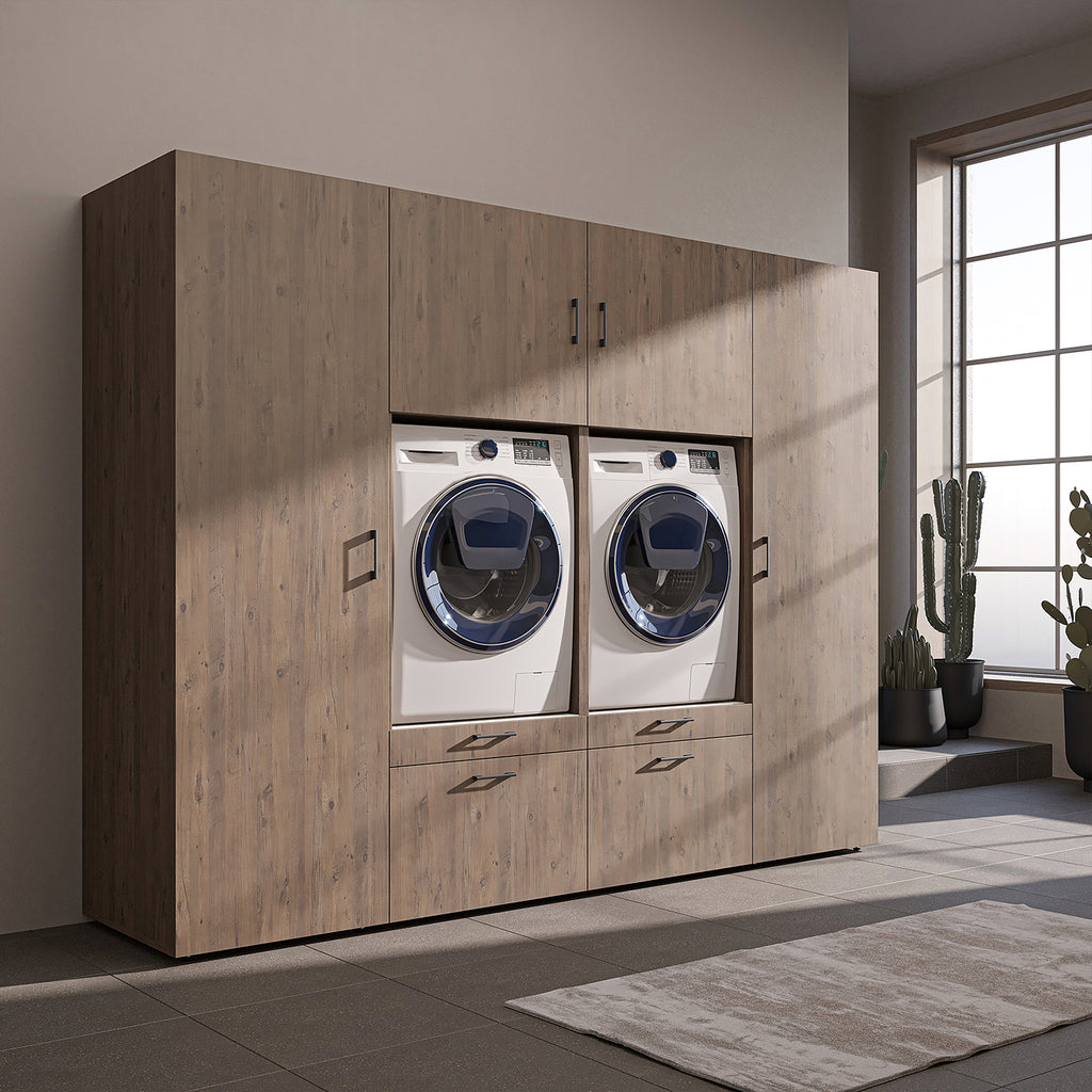 Roomart Waschmaschinenschrank SERIE-III Schrankwand 254 cm – 2 Geräte, Soft-Close | 3 Farben