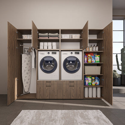 Roomart Waschmaschinenschrank SERIE-III Schrankwand 254 cm – 2 Geräte, Soft-Close | 3 Farben