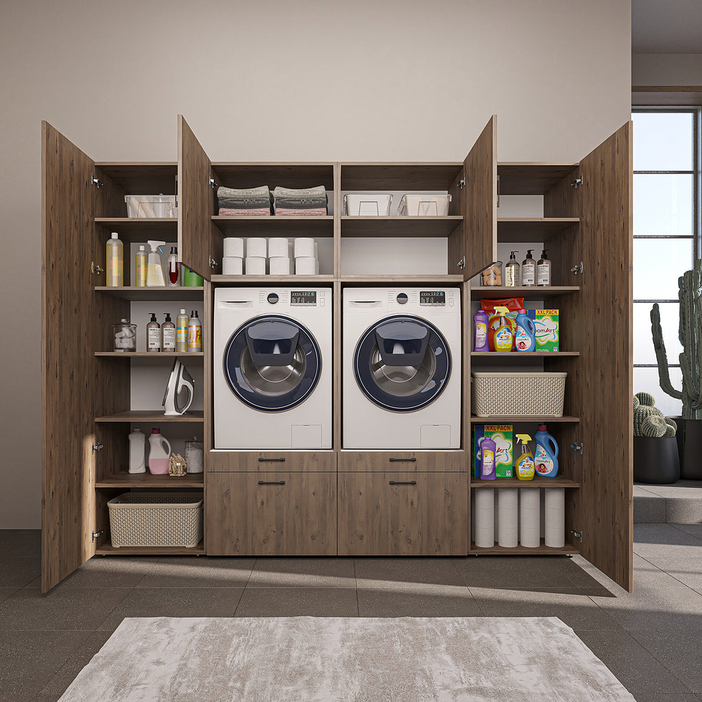 Roomart Waschmaschinenschrank SERIE-III Schrankwand 254 cm – 2 Geräte, Soft-Close | 3 Farben
