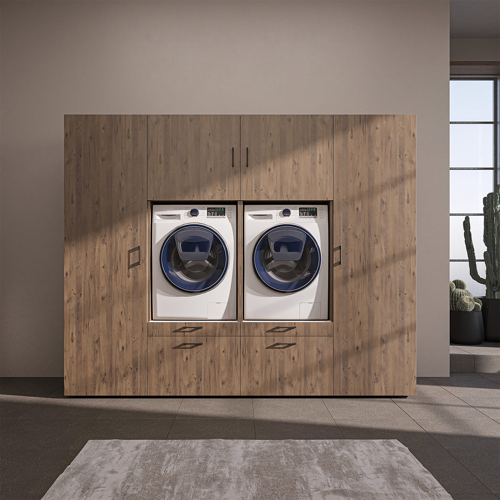Roomart Waschmaschinenschrank SERIE-III Schrankwand 254 cm – 2 Geräte, Soft-Close | 3 Farben