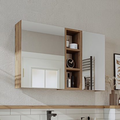 Roomart Badezimmerspiegelschrank "Lotus“ – 65/75/95 cm – in Eiche – moderner Badschrank mit Spiegel