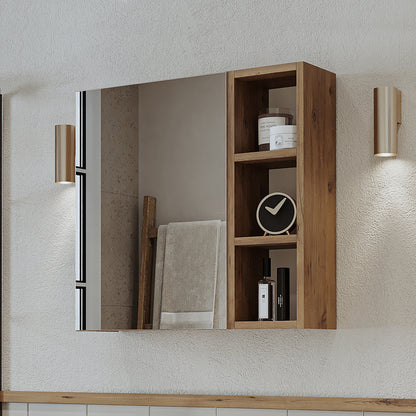Roomart Badezimmerspiegelschrank "Lotus“ – 65/75/95 cm – in Eiche – moderner Badschrank mit Spiegel