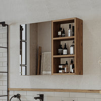 Roomart Badezimmerspiegelschrank "Lotus“ – 65/75/95 cm – in Eiche – moderner Badschrank mit Spiegel -  badezimmerspiegelschrank, mirror, lichtschalter, badspiegelschrank, geringe, tiefe, schiebetür, steckdose, eckspiegelschrank, smarter, badhängeschränkch