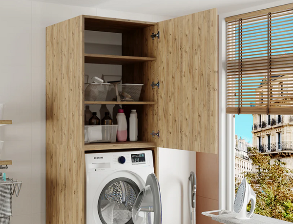 Roomart Aufsatzschrank B2-W-S-ATL – Mehrzweckschrank für Waschküche & Haushalt, Klappschrank mit Stauraum, HBT 96,8 × 67 × 66,8 cm