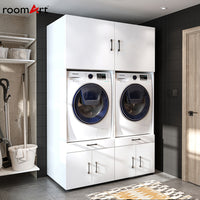 Roomart Waschmachinen Doppelschrrank Überbauschrank HBT: 205 x 134 x 66,8 cm, in 3 Farben-waschmaschinenschrank, waschmaschinenregal, waschturm, schrank, weiß, waschmaschinen, unterschrank, waschmaschine, trockner, haushaltsschrank, schränke, badschrank, 