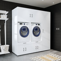 Roomart Überbauschrak für Waschküche & Hauswirtschaftsraum, (SERIE 3), 194 cm breit, in 3 Farben, Mit Schubladen und Ausziehbrett