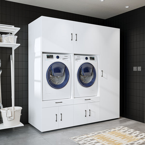 Roomart Überbauschrak für Waschküche & Hauswirtschaftsraum, (SERIE 3), 194 cm breit, in 3 Farben, Mit Schubladen und Ausziehbrett