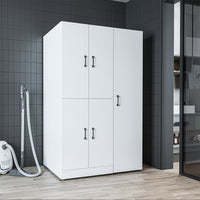 Roomart Waschmaschinenschrank „DORA 115 cm Breit“ für Waschmaschine & Trockner mit Regalböden, in 5 Farben • Weiß • Weiß Eiche • Anthrazit Eiche • Eiche • Schwarz Eiche