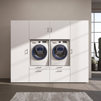 Roomart Waschmaschinenschrank SERIE-III Schrankwand 254 cm – 2 Geräte, Soft-Close | 3 Farben