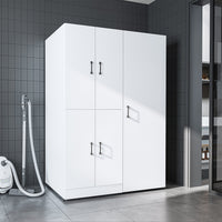 Roomart Waschmaschinenschrank „DORA 130 cm Breit“ für Waschmaschine & Trockner mit Regalböden, in 5 Farben • Weiß • Weiß Eiche • Anthrazit Eiche • Eiche • Schwarz Eiche (Kopie)