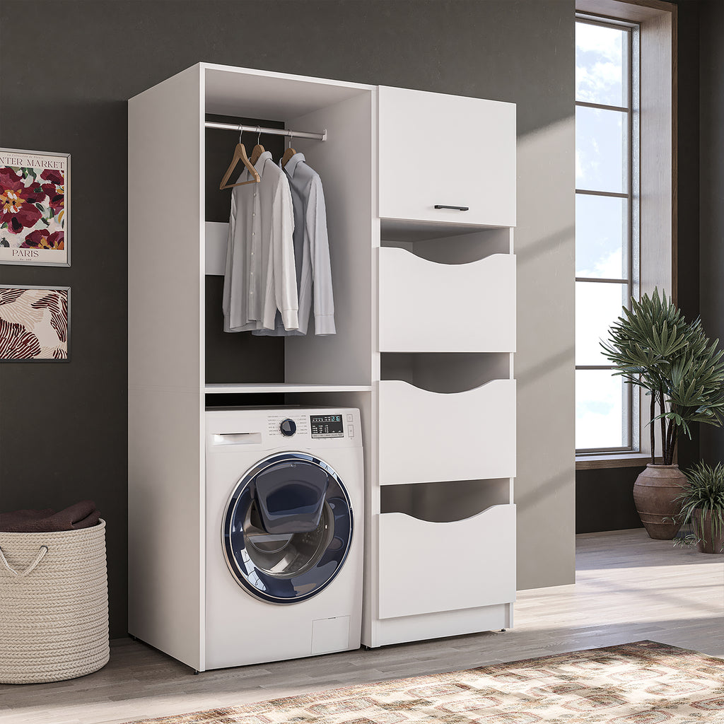 Roomart SERIE 2 Waschmaschinenschrank 126 cm – Kleiderstange & Stauraum | in 2 Farben