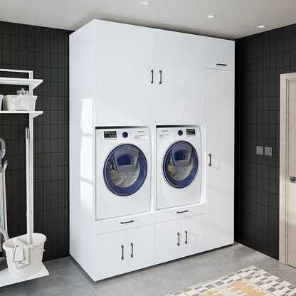 Roomart armario sobremesa para lavadero y cuarto de servicio, en 3 colores, con cajones y estante extraíble, 179 cm de ancho - armario para lavadora, estante para lavadora, torre de lavado, armario, blanco, lavadoras, armario bajo, lavadora, secadora, hogar