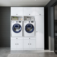 Mueble de pared Roomart para lavadero y cuarto de servicio, en 3 colores, 179 cm de ancho, Con estante extraíble - Blanco - Roble negro mueble para lavadora, estante para lavadora, torre de lavado, mueble, blanco, lavadoras, mueble bajo, lavadora, secadora, haush