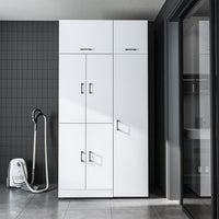 Roomart Waschmaschinenschrank „DORA 115 cm Breit“ für Waschmaschine & Trockner mit Regalböden, in 5 Farben • Weiß • Weiß Eiche • Anthrazit Eiche • Eiche • Schwarz Eiche