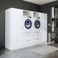 Roomart mueble de pared para lavadero - 254 cm de ancho - con estante extraíble - en - blanco - roble - roble negro - mueble de baño, lavabo, mueble de baño, mueble de baño, baño, con, mueble de baño, mueble de baño, conjunto, lavabo, mueble, ba