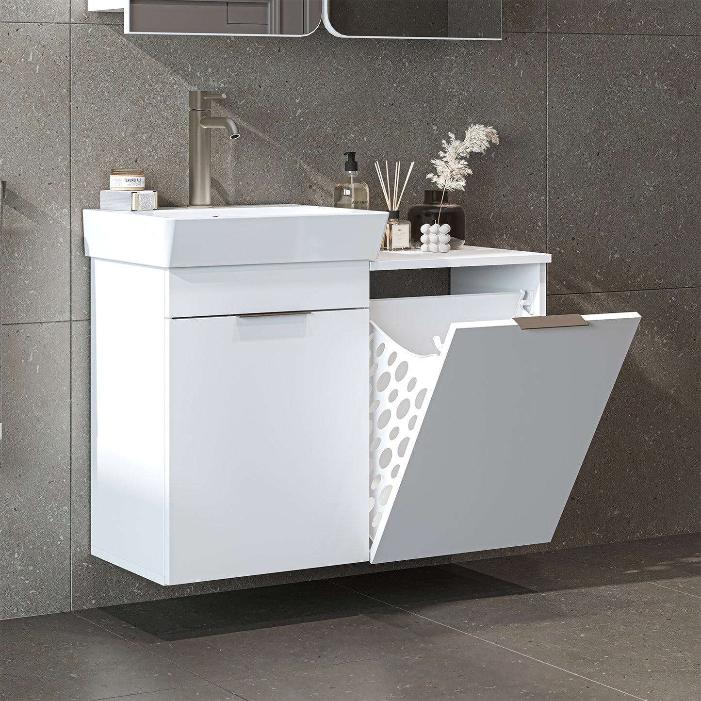 Roomart 3-teiliges Badmöbel-Set LYCIA, 49 cm, Waschtisch, Spiegelschrank und Hochschrank, in 4 Farben