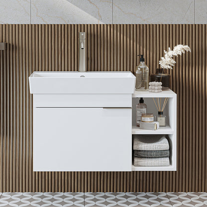 Roomart Badmöbel LYCIA 82 cm – Waschbeckenunterschrank mit Keramik-Waschbecken – Waschtischunterschrank für Badezimmer – Modernes Badmöbel mit Stauraum – 4 Farben