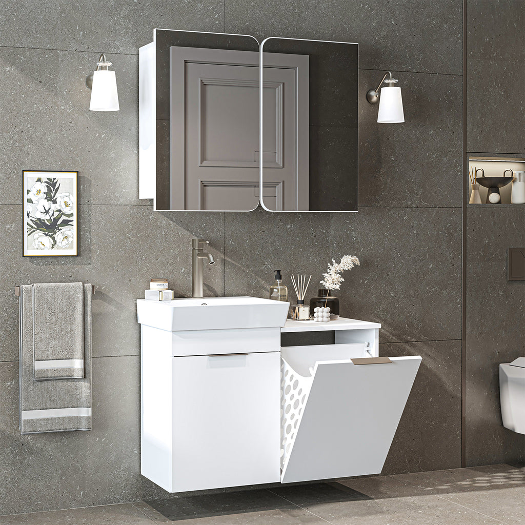 Badmöbel-Set LYCIA 49 cm in Weiß mit Waschbecken und Wäschekorb