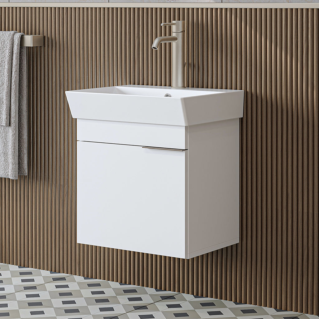 Roomart Badmöbel LYCIA 50 cm – Waschbeckenunterschrank mit Keramik-Waschbecken – Waschtischunterschrank für Badezimmer – Modernes Badmöbel mit Stauraum – 4 Farben