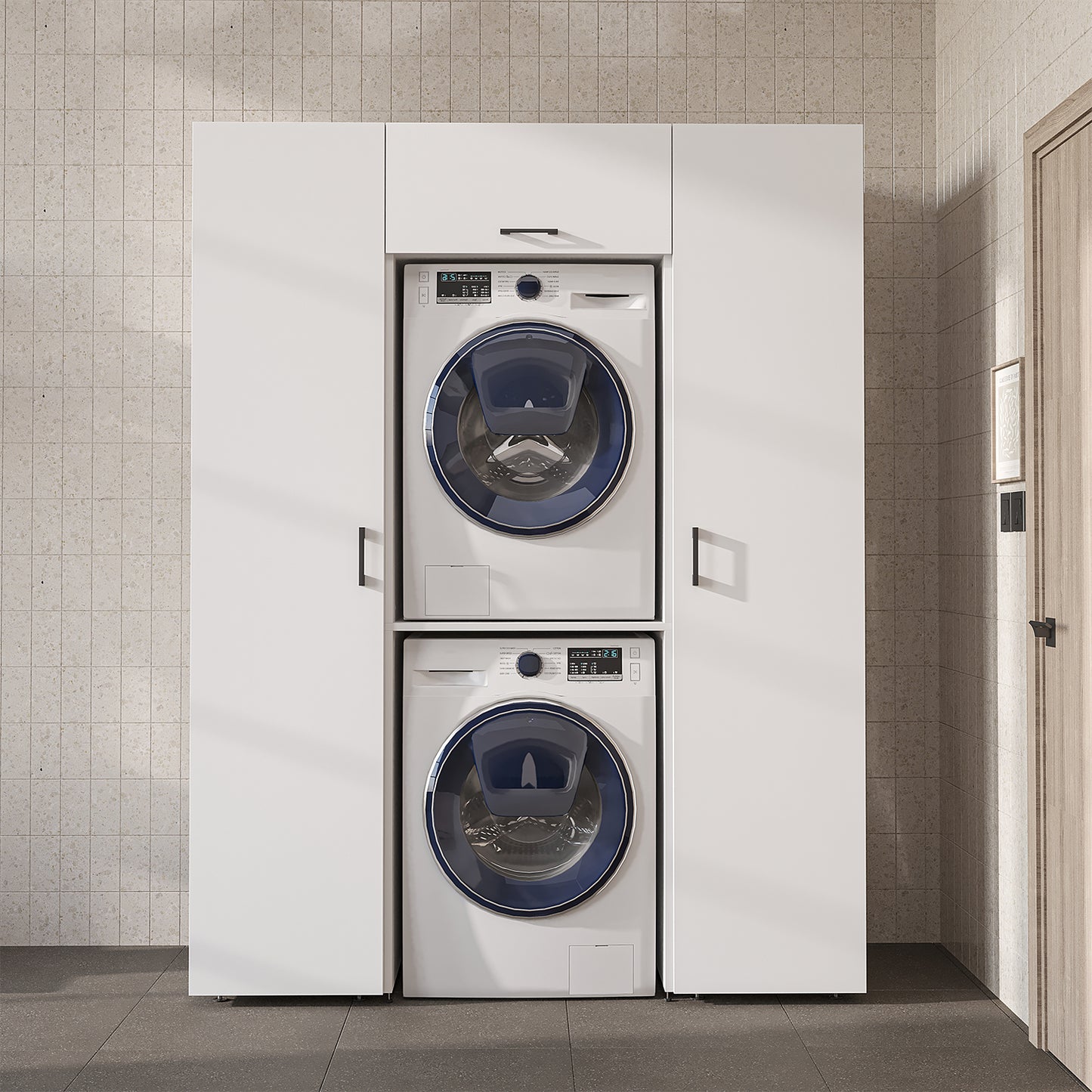 Roomart DUO-I Schrankwand 157 cm – Waschmaschine & Trockner übereinander, Hochschrank | in 2 Farben