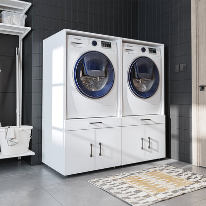 Roomart Waschmaschinenschrank - SERIE 3 –  134 cm breit, Doppelschrank Überbauschrank, mit Ausziehbrett, Waschturm für Waschmaschine & Trockner, in 3 Farben