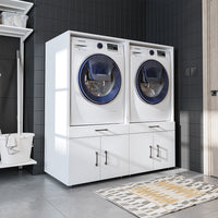 Roomart Waschmaschinenschrank - SERIE 3 –  134 cm breit, Doppelschrank Überbauschrank, mit Ausziehbrett, Waschturm für Waschmaschine & Trockner, in 3 Farben
