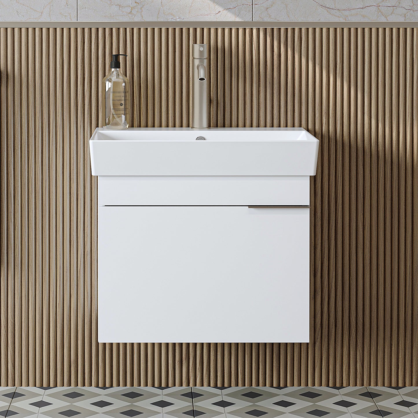 Roomart Badmöbel LYCIA 60 cm – Waschbeckenunterschrank mit Keramik-Waschbecken – Waschtischunterschrank für Badezimmer – Modernes Badmöbel mit Stauraum – 4 Farben