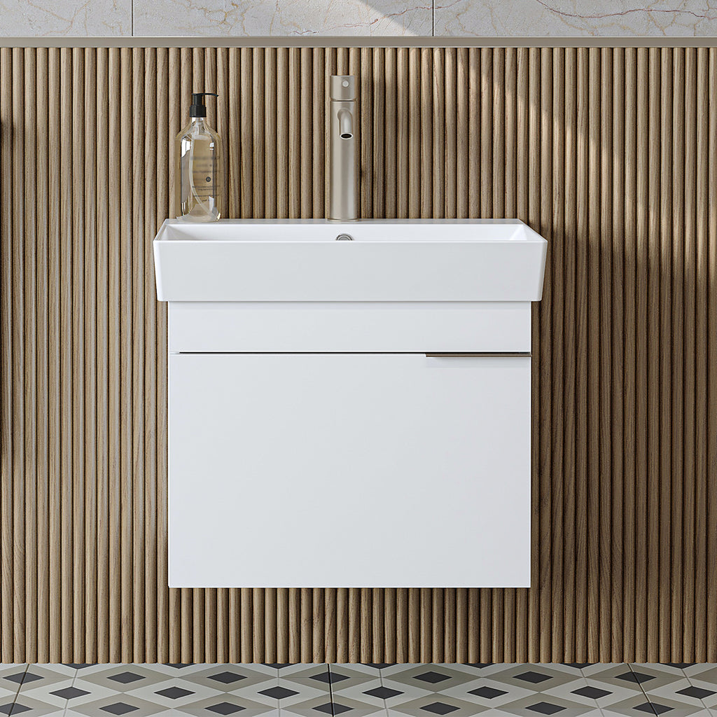 Roomart Badmöbel LYCIA 60 cm – Waschbeckenunterschrank mit Keramik-Waschbecken – Waschtischunterschrank für Badezimmer – Modernes Badmöbel mit Stauraum – 4 Farben