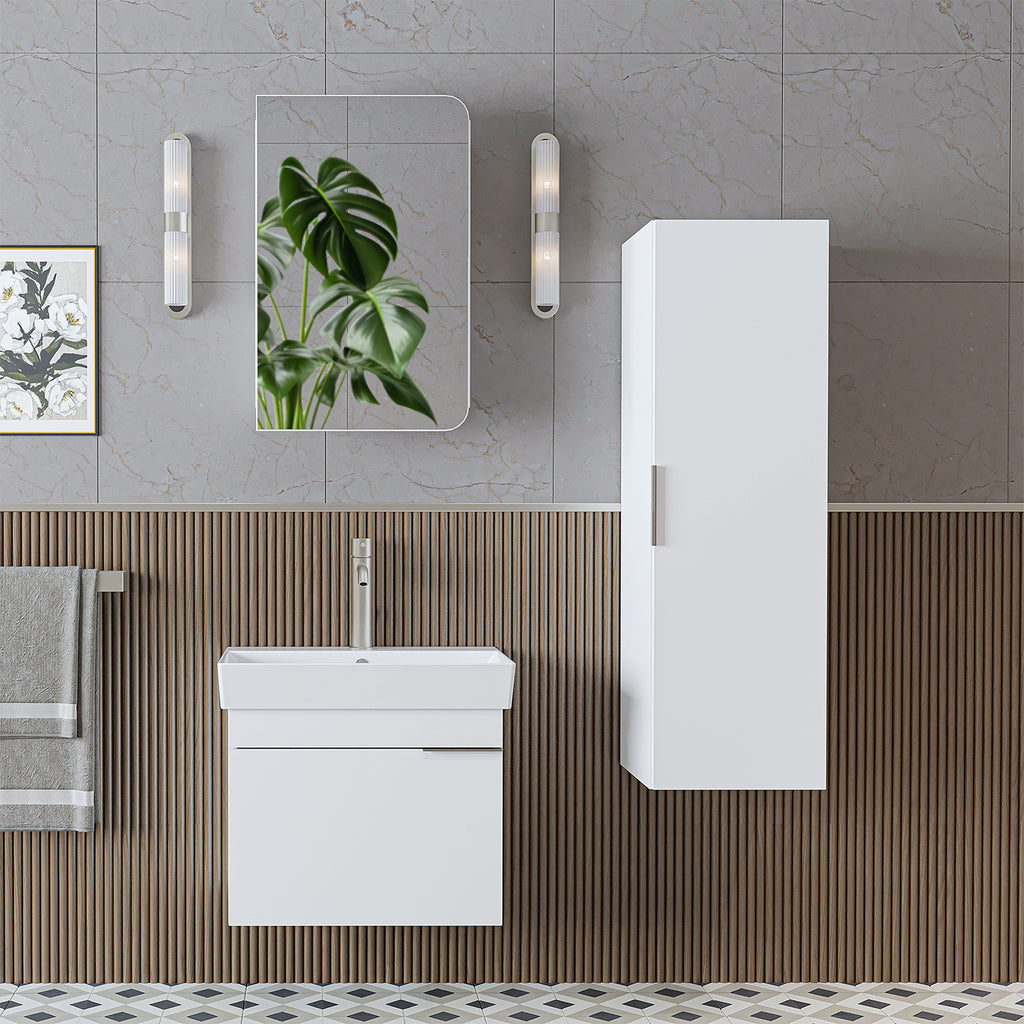 Roomart Badmöbel Set LYCIA 60 cm – 4-teiliges Badezimmermöbel-Set mit Keramik-Waschbecken, Spiegelschrank & Seitenschrank – Badmöbel in 4 Farben