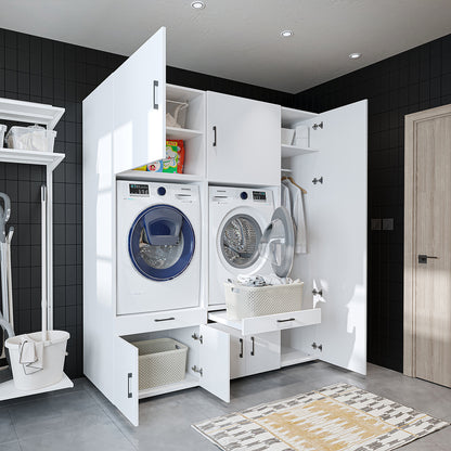 Roomart armario sobremesa para lavadero y cuarto de servicio, en 3 colores, con cajones y estante extraíble, 179 cm de ancho - armario para lavadora, estante para lavadora, torre de lavado, armario, blanco, lavadoras, armario bajo, lavadora, secadora, hogar