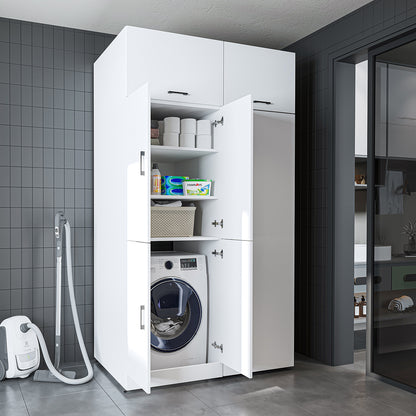 Roomart Waschmaschinenschrank „DORA 130 cm Breit“ für Waschmaschine & Trockner mit Regalböden, in 5 Farben • Weiß • Weiß Eiche • Anthrazit Eiche • Eiche • Schwarz Eiche (Kopie)