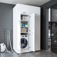 Roomart Waschmaschinenschrank „DORA 130 cm Breit“ für Waschmaschine & Trockner mit Regalböden, in 5 Farben • Weiß • Weiß Eiche • Anthrazit Eiche • Eiche • Schwarz Eiche (Kopie)