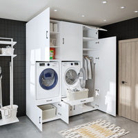 Roomart Überbauschrak für Waschküche & Hauswirtschaftsraum, (SERIE 3), 194 cm breit, in 3 Farben, Mit Schubladen und Ausziehbrett