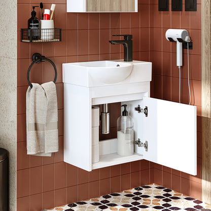 Roomart Waschtischunterschrank LEO mit Keramik-Waschbecken – Gäste-WC Badmöbel – Wasserhahn rechts