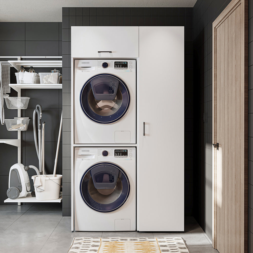 Roomart DUO-I Waschmaschinenschrank 112 cm – für Waschmaschine & Trockner + Hochschrank | in 2 Farben