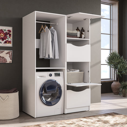 Roomart SERIE 2 Waschmaschinenschrank 126 cm – Kleiderstange & Stauraum | in 2 Farben