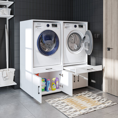 Roomart Waschmaschinenschrank - SERIE 3 –  134 cm breit, Doppelschrank Überbauschrank, mit Ausziehbrett, Waschturm für Waschmaschine & Trockner, in 3 Farben
