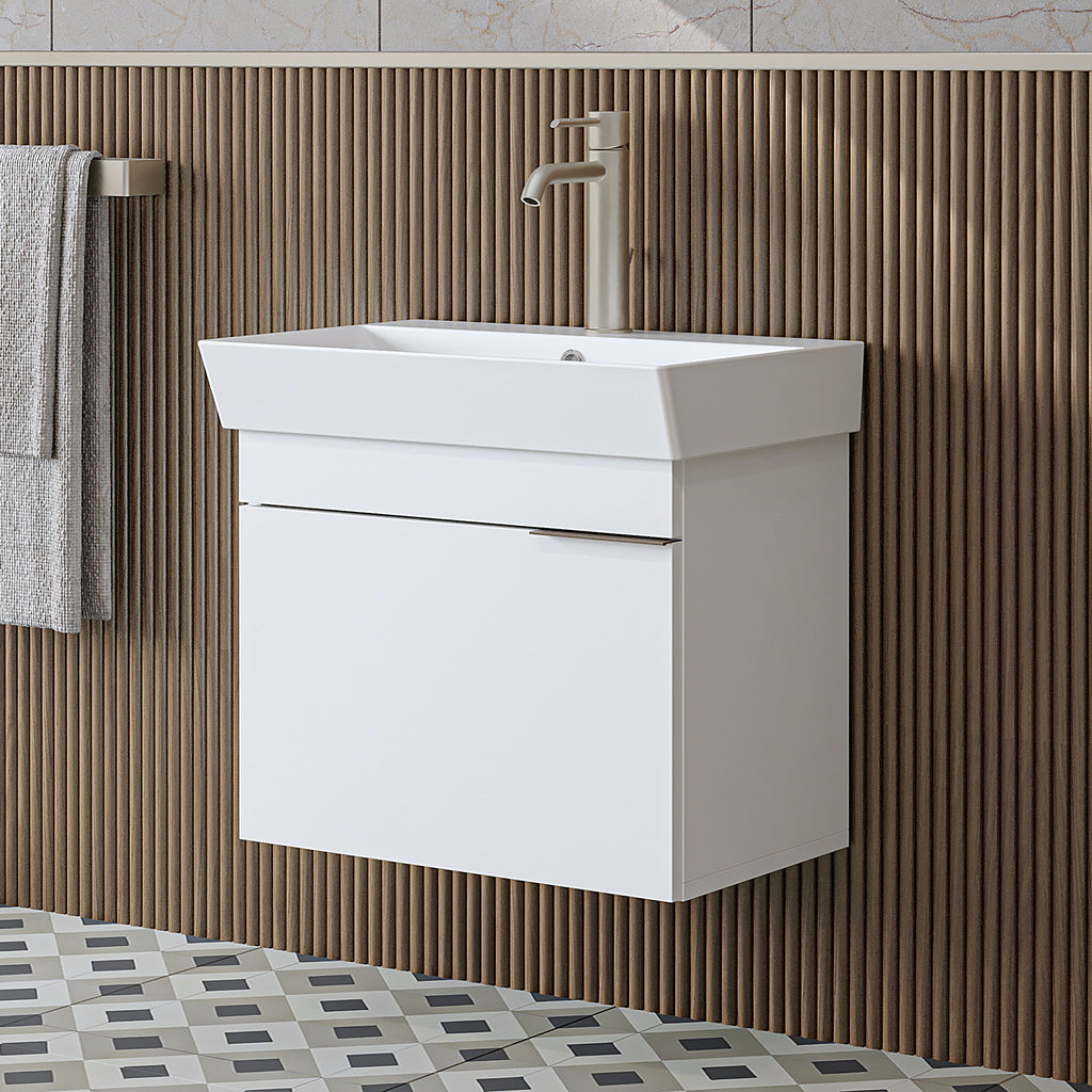 Roomart Badmöbel LYCIA 60 cm – Waschbeckenunterschrank mit Keramik-Waschbecken – Waschtischunterschrank für Badezimmer – Modernes Badmöbel mit Stauraum – 4 Farben