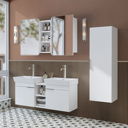 Roomart Badmöbel Set LYCIA 120 cm – 4-teiliges Badezimmermöbel-Set mit Keramik-Waschbecken, Spiegelschrank & Seitenschrank – Badmöbel in 4 Farben