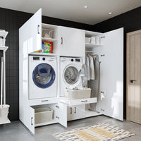 Roomart Überbauschrak für Waschküche & Hauswirtschaftsraum, (SERIE 3), 194 cm breit, in 3 Farben, Mit Schubladen und Ausziehbrett