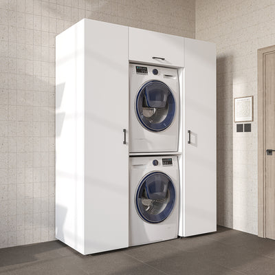 Roomart Schrankwand DUO-I, 157 cm, mit 2 Hochschränken und Oberschrank für Waschmaschine & Trockner, in 2 Farben