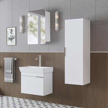 Roomart Badmöbel Set LYCIA 60 cm – 4-teiliges Badezimmermöbel-Set mit Keramik-Waschbecken, Spiegelschrank & Seitenschrank – Badmöbel in 4 Farben