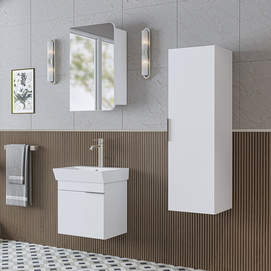 Roomart Badmöbel Set LYCIA 50 cm – 4-teiliges Badezimmermöbel-Set mit Keramik-Waschbecken, Spiegelschrank & Seitenschrank – Badmöbel in 4 Farben