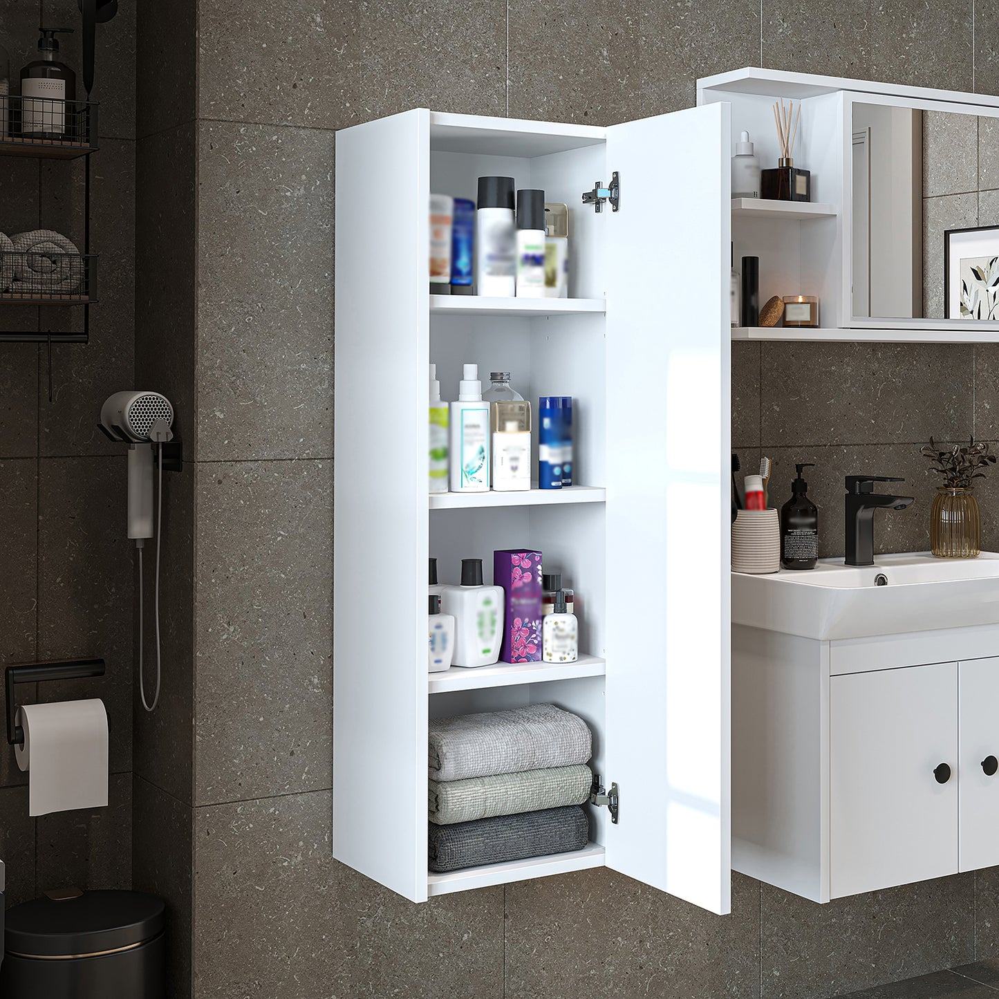 Roomart Badmöbelset ADA – 3-teiliges Badezimmermöbel Set mit Waschbecken, Unterschrank, Spiegelschrank & Seitenschrank – modernes Badmöbel