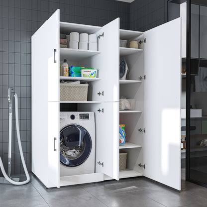 Roomart Waschmaschinenschrank „DORA 130 cm Breit“ für Waschmaschine & Trockner mit Regalböden, in 5 Farben • Weiß • Weiß Eiche • Anthrazit Eiche • Eiche • Schwarz Eiche (Kopie)