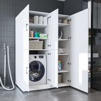 Roomart Waschmaschinenschrank „DORA 130 cm Breit“ für Waschmaschine & Trockner mit Regalböden, in 5 Farben • Weiß • Weiß Eiche • Anthrazit Eiche • Eiche • Schwarz Eiche (Kopie)