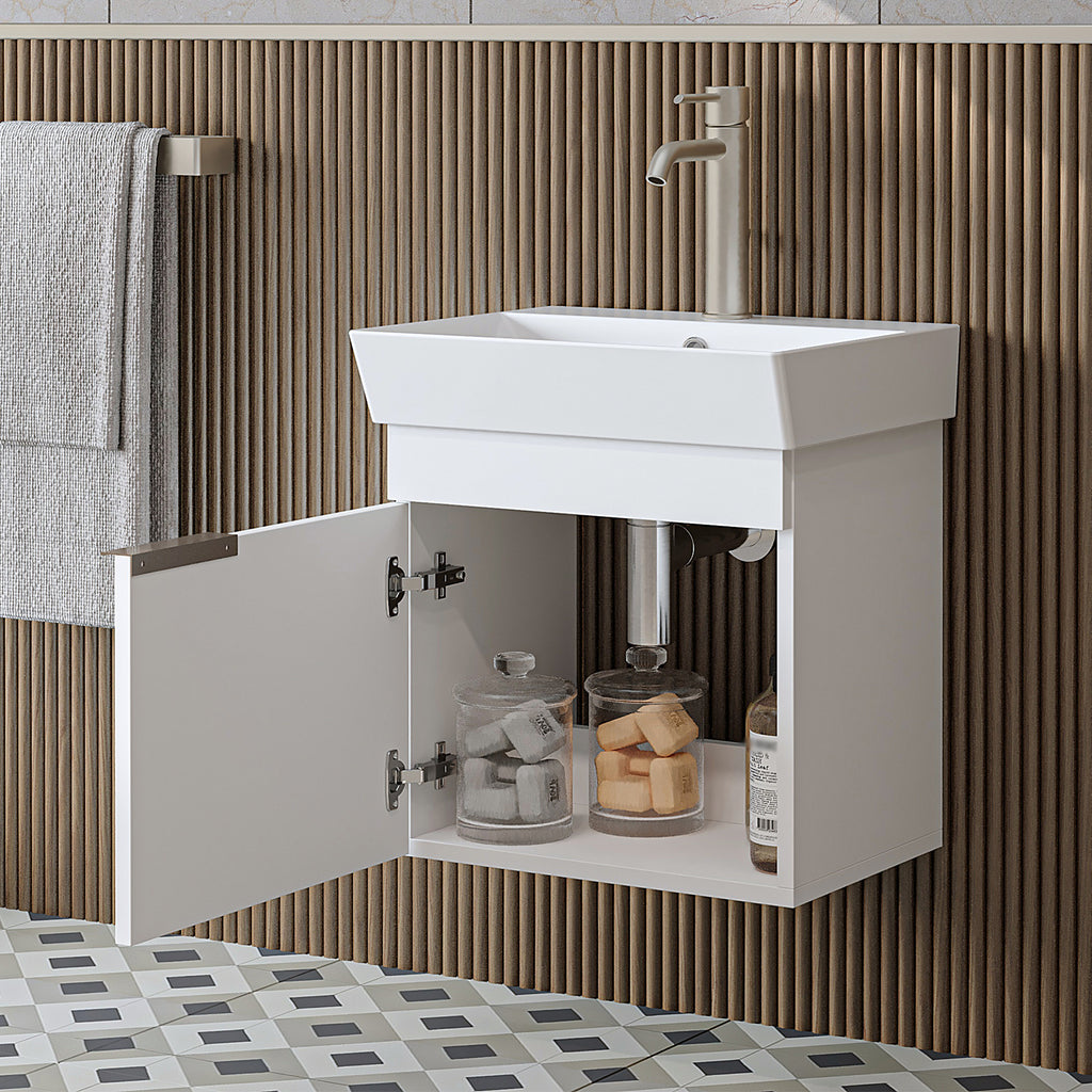 Roomart Badmöbel LYCIA 50 cm – Waschbeckenunterschrank mit Keramik-Waschbecken – Waschtischunterschrank für Badezimmer – Modernes Badmöbel mit Stauraum – 4 Farben