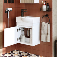 Roomart Waschtischunterschrank LEO mit Keramik-Waschbecken – Gäste-WC Badmöbel – Wasserhahn links
